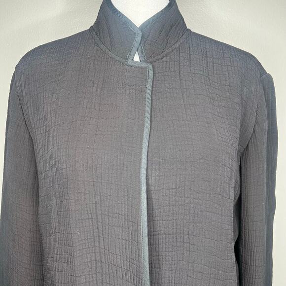 Chicos 1 Black Silk Blend Open Front Jacket Textured Stand Collar Magnet Closure - Picture 3 of 11